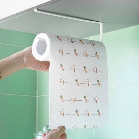 Porte Rouleau - Fer Blanc Noir - Pour Armoire Cuisine Salle De Bain - Sans Perçage - 26 x 9 cm - 1 Pièce (1/5)