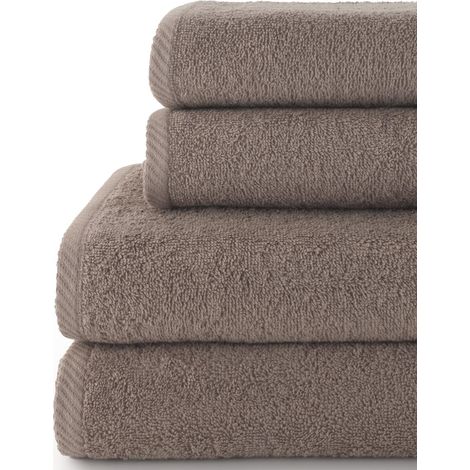 Lot de 2 Serviettes de Toilette et 2 Serviettes de Bain ou Douche - 100% Coton - 400 g/m² - Vison (1/5)