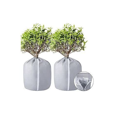 2 Pièces Protege Pot Exterieur - Protection Pot de Fleur Hiver - Housse Hivernage Plante en Pot Réutilisable 40x35cm Grise (1/5)