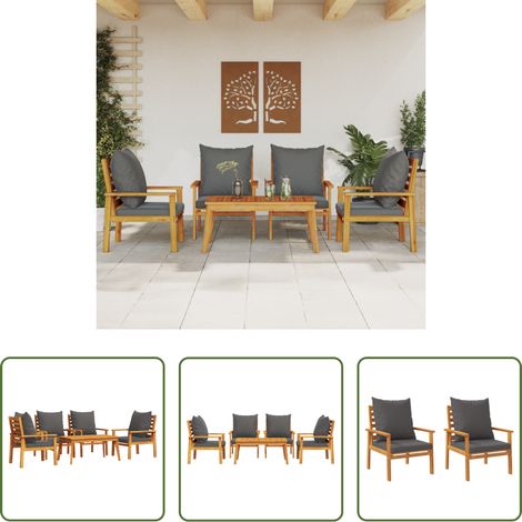 Akazienholz - 5-tlg. Garten-Lounge-Set mit Kissen Massivholz Akazie (1/5)