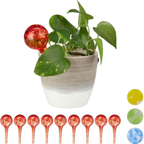 Sfere per Irrigazione, Set da 10, per Piante e Fiori, Irrigatori per Ufficio Vacanza, Ø 6cm, in Vetro, Rosso