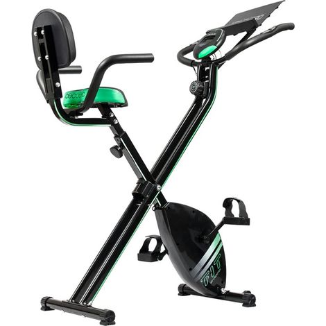 Klappbarer Heimtrainer mit Rückenlehne, Gummibändern und Drehscheibe. LCD-Display. Variabler Magnetwiderstand. Komfortsattel mit Rückenlehne und seitlichen Handgriffen. (1/5)