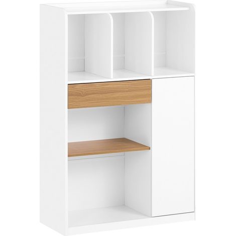 SoBuy STR11-WN Bücherregal mit Schublade, Schreibtische, kleiner Schreibtisch mit Ablagefächern, Schreibtischablage, Aufbewahrungsschrank, mit 1 Schublade und 1 Tür, Weiß