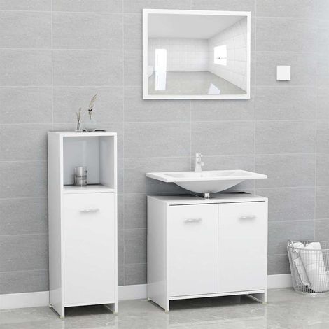 vidaXL 3 Piece Bathroom Furniture Set White Engineered Wood (1/5)