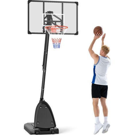 Canestro Basket in Acciaio, Regolabile in Altezza e portatile con Tabellone e Ruote, 107x70cm, Nero e rosso
