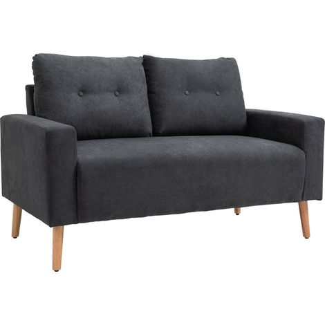 Divano 2 Posti Moderno in Stile Nordico 145x76x88 cm con Schienale Trapuntato in Tessuto Grigio (1/5)