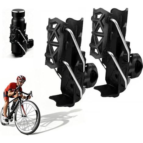 Porte-bidon 2 pièces pour vélo - Compatible guidon et cadre - Porte-gobelet pour vélos électriques et motos - Fixation automatique - Noir (1/5)