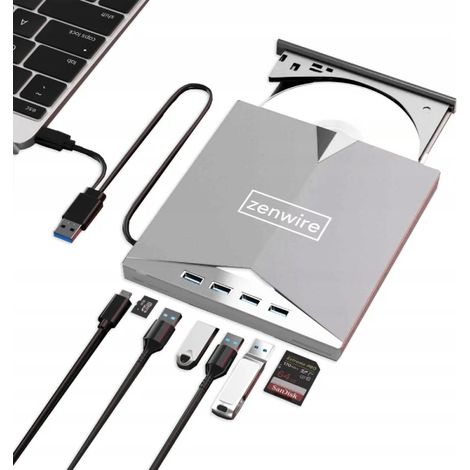 Tragbares externes Laufwerk CD/DVD-Lesegerät/Brenner USB-C 3.0 Hub Zenwire H61