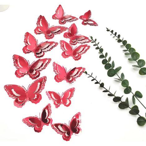 Adesivi murali a forma di farfalla tridimensionali: illuminano il tuo spazio, un elemento decorativo romantico adatto a molteplici occasioni. (12 adesivi rosa e 12 adesivi colorati)