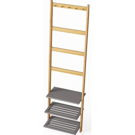 CHICFURN Escalera toallero de bambú natural 194 x 38,5 x 10,5 cm, 3 estantes (1/5)