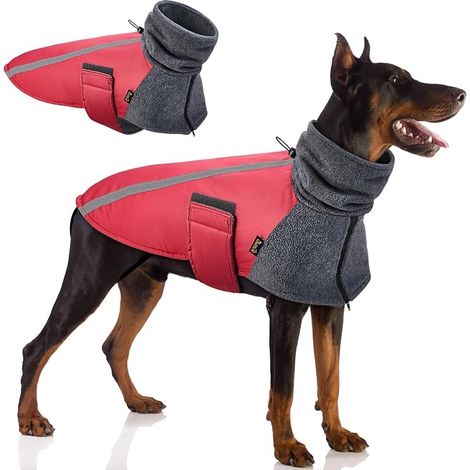 Manteau d'hiver de Chien, Veste Polaire extérieure doublée en Laine Polaire Chaude pour Chien avec col roulé écharpe Gilet réfléchissant Ajustable Gilet imperméable pour Chiot (1/5)