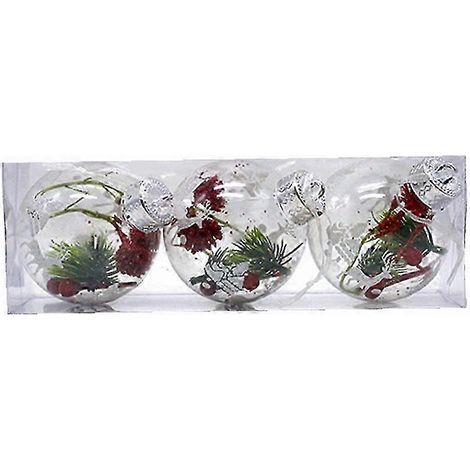 Lot de 3 boules transparentes décoratives pour sapin de Noël, style boules de neige, pendentifs