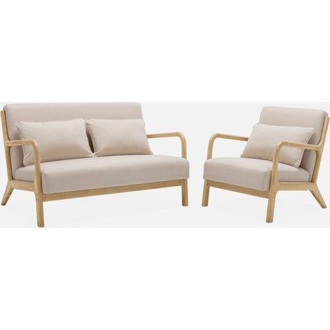 Set panca scandinava 2 posti e poltrona in legno