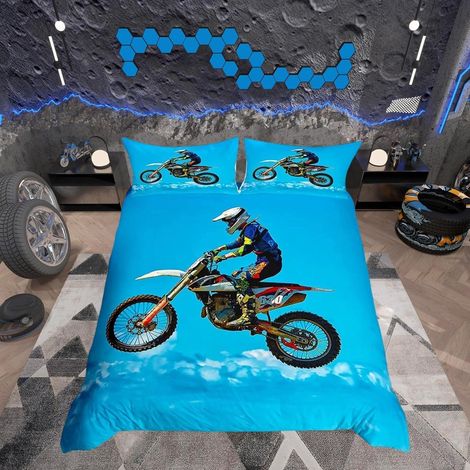 Parure de lit 3D Motocross 200x200cm pour enfants avec motif Dirt Bike