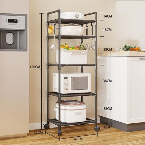 Chariot de rangement multifonction avec roulettes, étagère roulante 3 niveaux pour cuisine, salle de bain ou salon, support pour micro-ondes et organisateur domestique. (1/5)