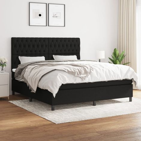 Lit double Lit à sommier tapissier avec matelas Lit Adulte Noir 180x200 cm Tissu BVM79643 (1/5)
