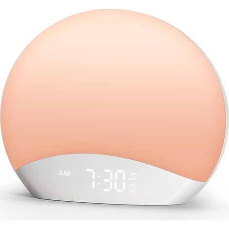 Réveil Lumière Simulant l’Aube avec Bruits Blancs, Lampe de Réveil, Veilleuse, Horloge Numérique Dimable 0–100%, 26 Sons Relaxants, pour Bébé, Enfants et Adultes (1/5)