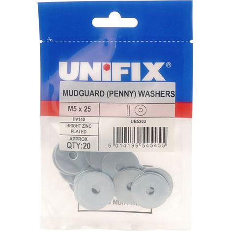 Unifix Mudguard (Penny) Washers HV140 BZP M6 x 25 x 1.5 - Box of 500