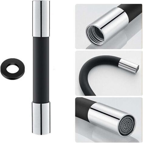 360° Faucet Sprayer Extension Hose Silicone Extension Hose with Joint, Black 20cm (1/4)