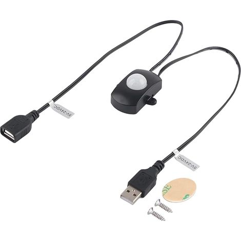 PIR-USB-Schalter 2A DC 5-24V IR-Bewegungsmelder, automatischer Schalter für LED-Streifen, Flure, Badezimmer, Garagen (Schwarz) (1/5)