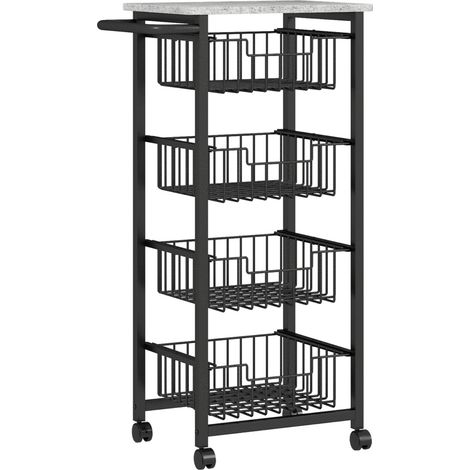 Carrito de cocina con ruedas de 4 niveles y 4 cestas de acero, gris claro (1/5)