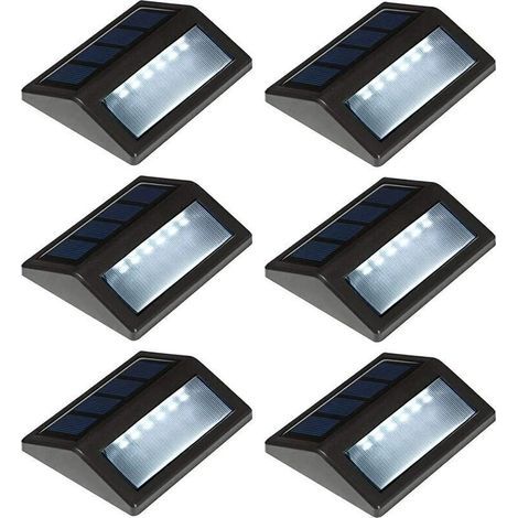 Lot de 6 lampes solaires pour terrasse d'extérieur, LED étanches pour rampe d'escalier, terrasse, clôture, allées murales, blanc lumière du jour (1/4)