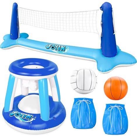 Flotteurs de piscine gonflables, filet de volley-ball et panier de basket-ball, jeu de natation flottant pour enfant/adultes, flotteurs d'été, jouets d'été pour les sports aquatiques, bleu foncé (1/5)