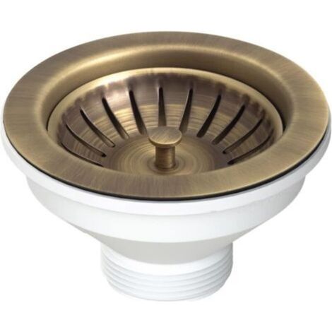 Bonde bouchon panier évier acier d114 x 54 mm sans trop plein laiton antique 1 1/2 L.B