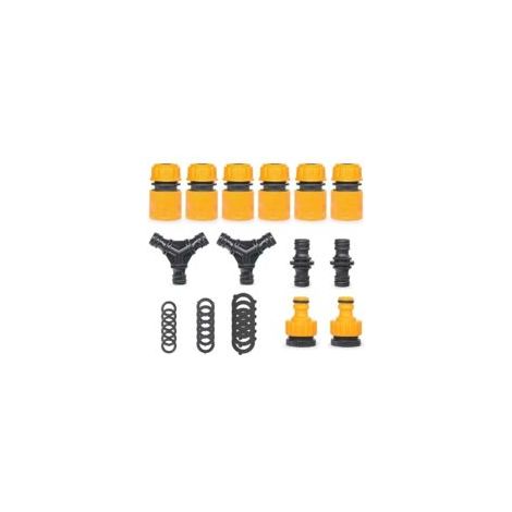 Set mit 30 Schlauchverschraubungen, darunter eine 1/2"-Schnellkupplung, ein Y-Stück, ein Doppel-Außengewindeanschluss und ein Universal-Wasserhahnanschluss. – Crezuo (1/4)