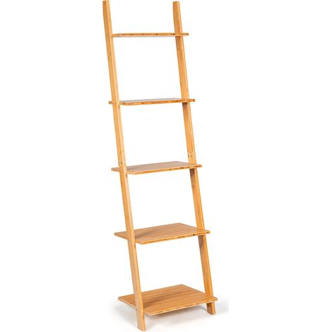 Scaffale a scala a 5 ripiani 43 x 35,5 x 165 cm Design moderno Pratico per soggiorno Camera da letto Realizzato in bambù naturale 200021035