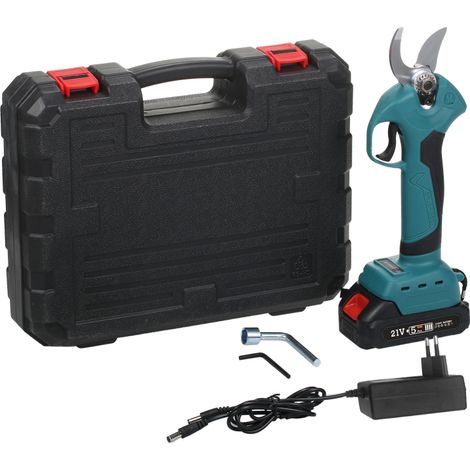 Sécateur électrique sans fil 21 V avec batterie lithium rechargeable 2000 mAh, diamètre de coupe 10 à 30 mm, 4 vitesses réglables. (1/5)