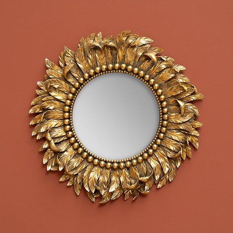 Miroir doré plumage résine 40x40x40cm (1/3)