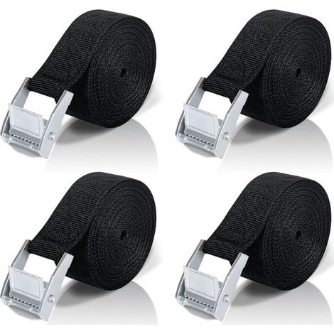 5M Sangle d'Arrimage, 4 Pièces Sangle à Cliquet avec Boucle de Serrage en Alliage de Zinc pour Fixation Moto/Voiture/Porte Vélo/Bagage/Déménagement Puissance de Traction (1/5)