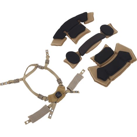 Système de suspension réglable pour casque militaire FAST/MICH avec coussinets confort et jugulaire rapide, couleur terre. (1/5)