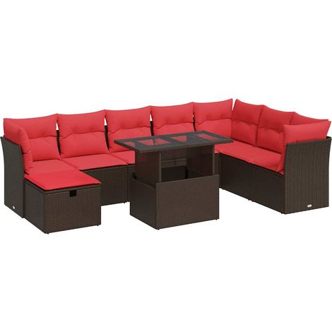 Maison Exclusive - Juego Sofá Jardín 9 Piezas con Cojines Marrón (1/5)