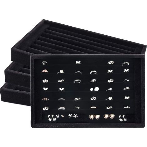 Online Store - Présentoir à bagues, lot de 1, en velours, 7 compartiments, boîte de rangement pour bagues et boucles d'oreilles (1/5)