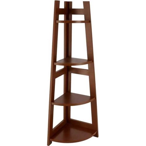 Scaffale Angolare 4 Ripiani Legno Libreria Angolo Multiuso 27x96x17cm Brown