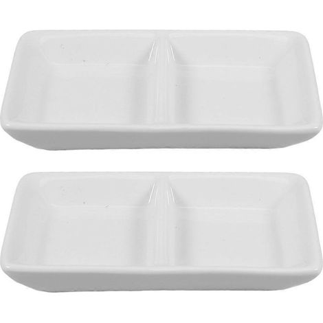 Lot de 2 coupelles en céramique : 2 compartiments pour sauce soja, vinaigre, sucre, épices, condiments et autres condiments. Idéales pour les barbecues et les apéritifs. 12,5 cm (5 pouces). (1/3)