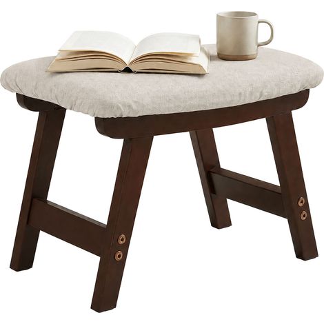 Ergonomic Beige Footstool, Beech Wood & Linen Upholstery (1/5)