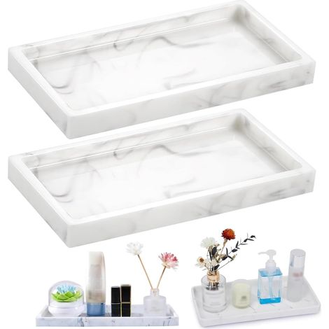 2 Pieces Tray Marble White, 20 × 10 × 2 cm  Material Silicone, Effect Marble Elegant, Joli and easy to clean, for Kitchen and Bathroom (1/5)