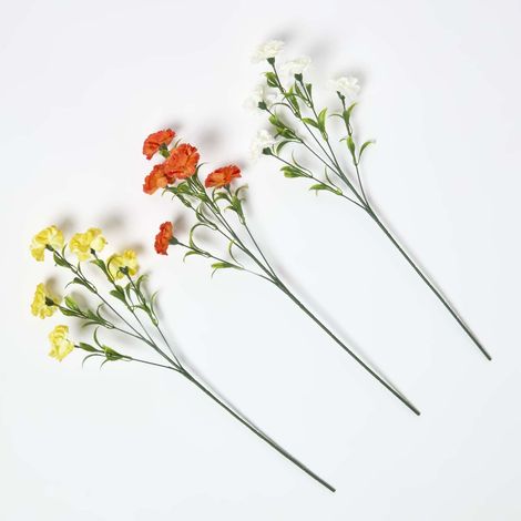 HOMESCAPES Yellow Artificial Carnation Spray Single Stem Set of 3, 55cm (1/5)