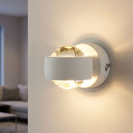 Lampada da parete Lampada da parete Lampada da corridoio Luce per scale Lampada da soggiorno, 2 lampadine su e giù, metallo bianco vetro trasparente, LED 6W 320Lm bianco caldo, LxA 7,5x10 cm (1/5)