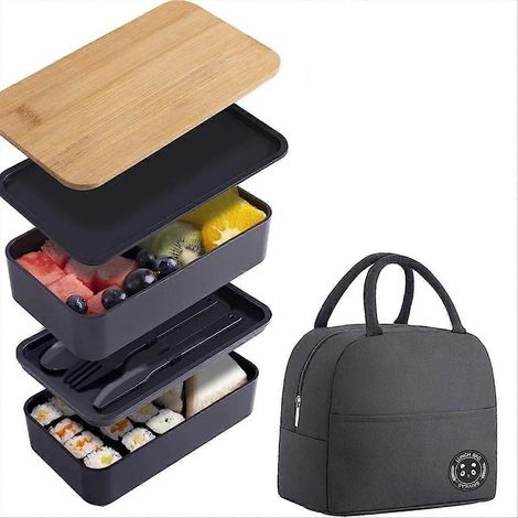 Boîte repas empilable avec sac isotherme, micro-ondable, lot de 2, contenants hermétiques pour déjeuner au bureau ou en pique-nique, design compact et pratique (1/5)