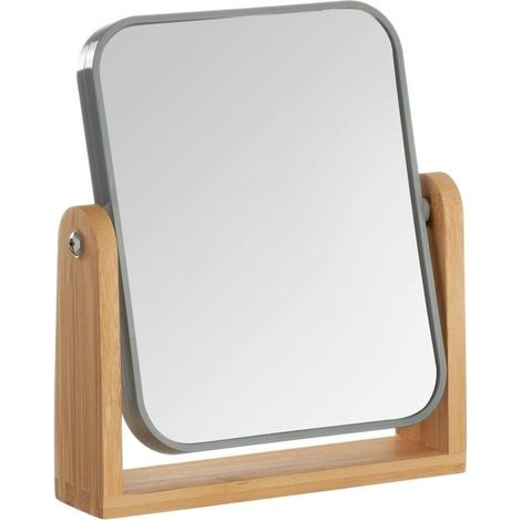GDHZS- Miroir de table double face x3 avec support en bambou, rotation 360°, portable pour bureau ou voyages (gris) (1/4)