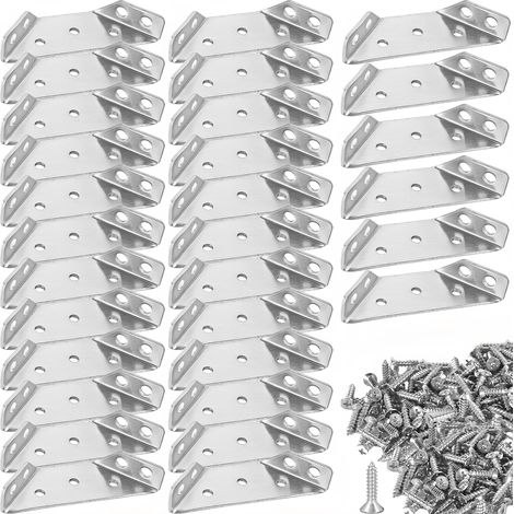 30 Pcs Connecteurs Angle Universels Acier Inoxydable avec Vis, Équerre Fixation Meubles, Accessoires Raccord Support Trapézoïdaux, Assemblage Connexion Métal pour Renforcement Étagère, Armoire,Tableau (1/5)