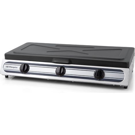 Orbegozo hornillo a gas con tapa FO 3510, gas butano y propano, 2 quemadores triple corona, 1 quemador normal, uso interior y exterior