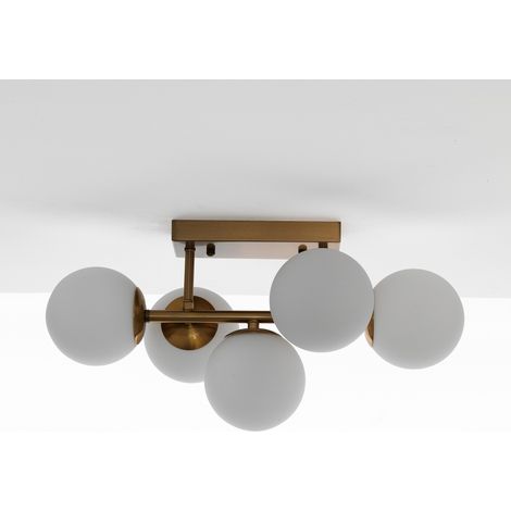 Lampadario 5 sfere in metallo verniciato ottone cm. L.50 P.27 H.24