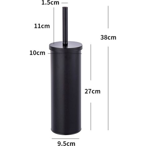 Escobillero cerrado, portaescobilla de baño de diseño cerrado con escobilla negra y cabezal de escobilla reemplazable Ø 9,5 cm, Acero, (1/3)