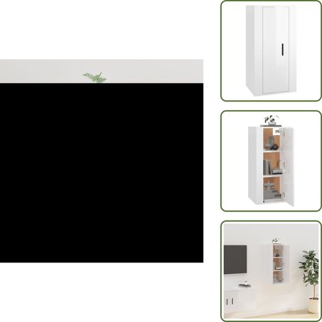 The Living Store Mobile Porta TV a Parete Bianco Lucido 40x34,5x80 cm - Mobile TV