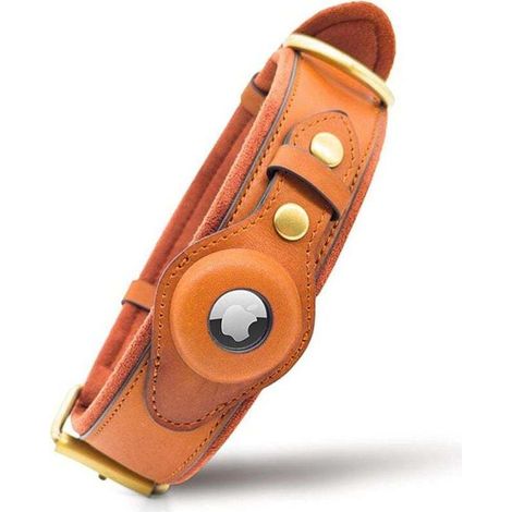 Hundehalsband aus Leder mit integriertem AirTag-Fach, für große bis extra große Hunderassen, verstellbar, braun